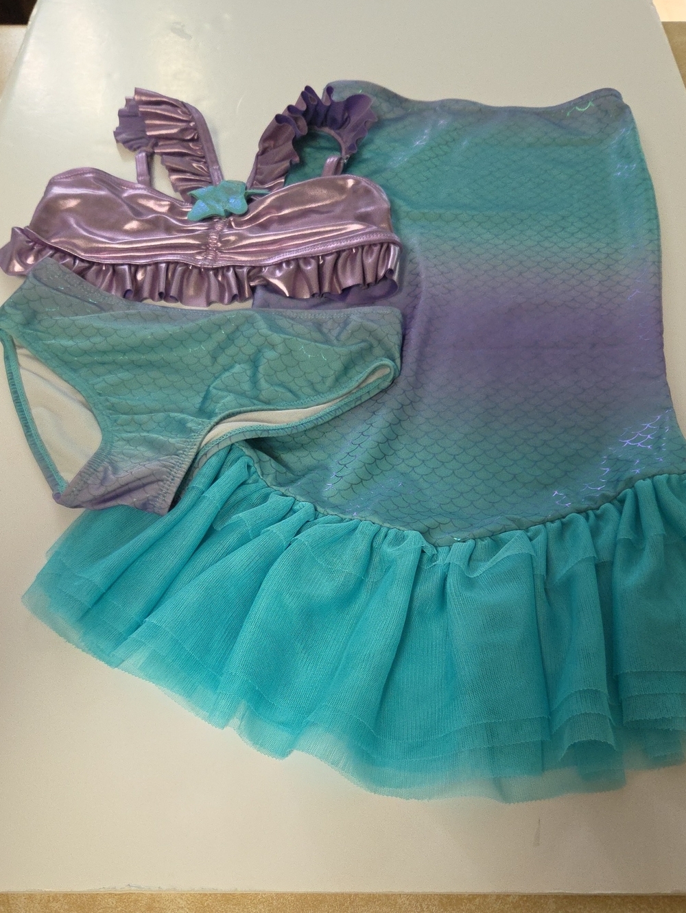 Girls approximate Size 6/8  Mermaid three-Piece Set - Purple & Teal